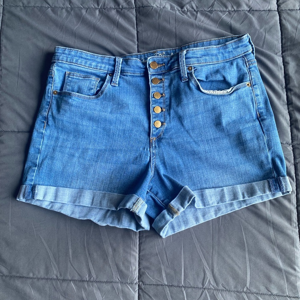 Denim midi rise cuffed shorts